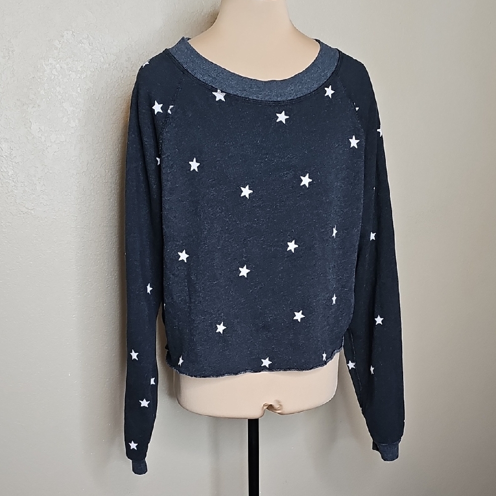 Wildfox Small Navy Blue Star Monte‎ Crop Sweatshirt